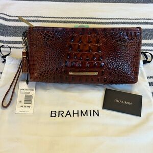 NWT Brahmin Kayla Clutch in Pecan Melbourne Genuine Leather with storage bag